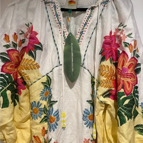Farm Rio Bloom Garden embroidered linen maxi dress, Size L - Picture 11 of 14